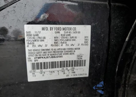 2018 Ford Edge Sel from USA, damaged, VIN 2FMPK4J87JBB22595